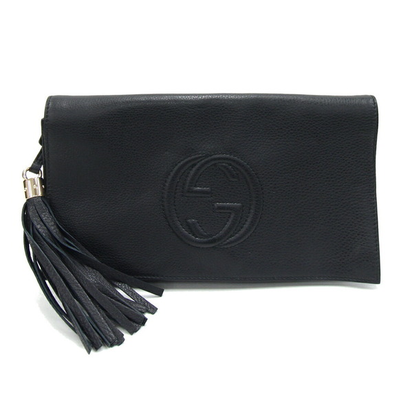 Gucci bag tassel fringe leather GG clutch black Soho - Picture 1 of 8